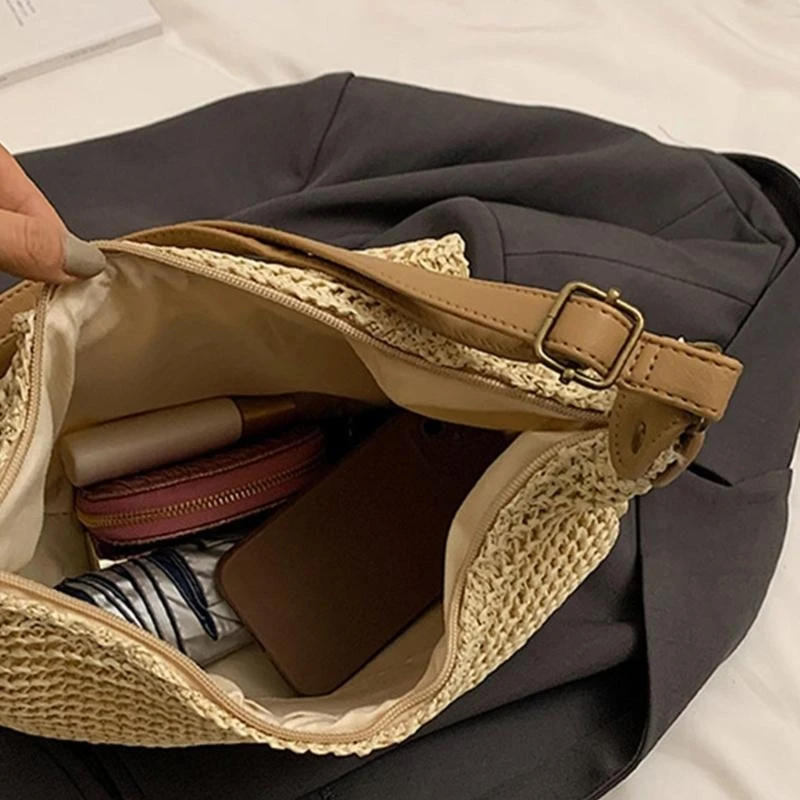 A3PE Women Women Straw Beach Bag Simple Crossbody Bag Bag Counder Handmade Bag Daily Bage Daily #5