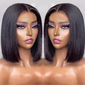Straight wig without glue for women, prerearned human hair, lace wig, income front, wear go bob wigs, ready to go, 180%, sale 12 Main Sales Front Lace Human Hair - №6