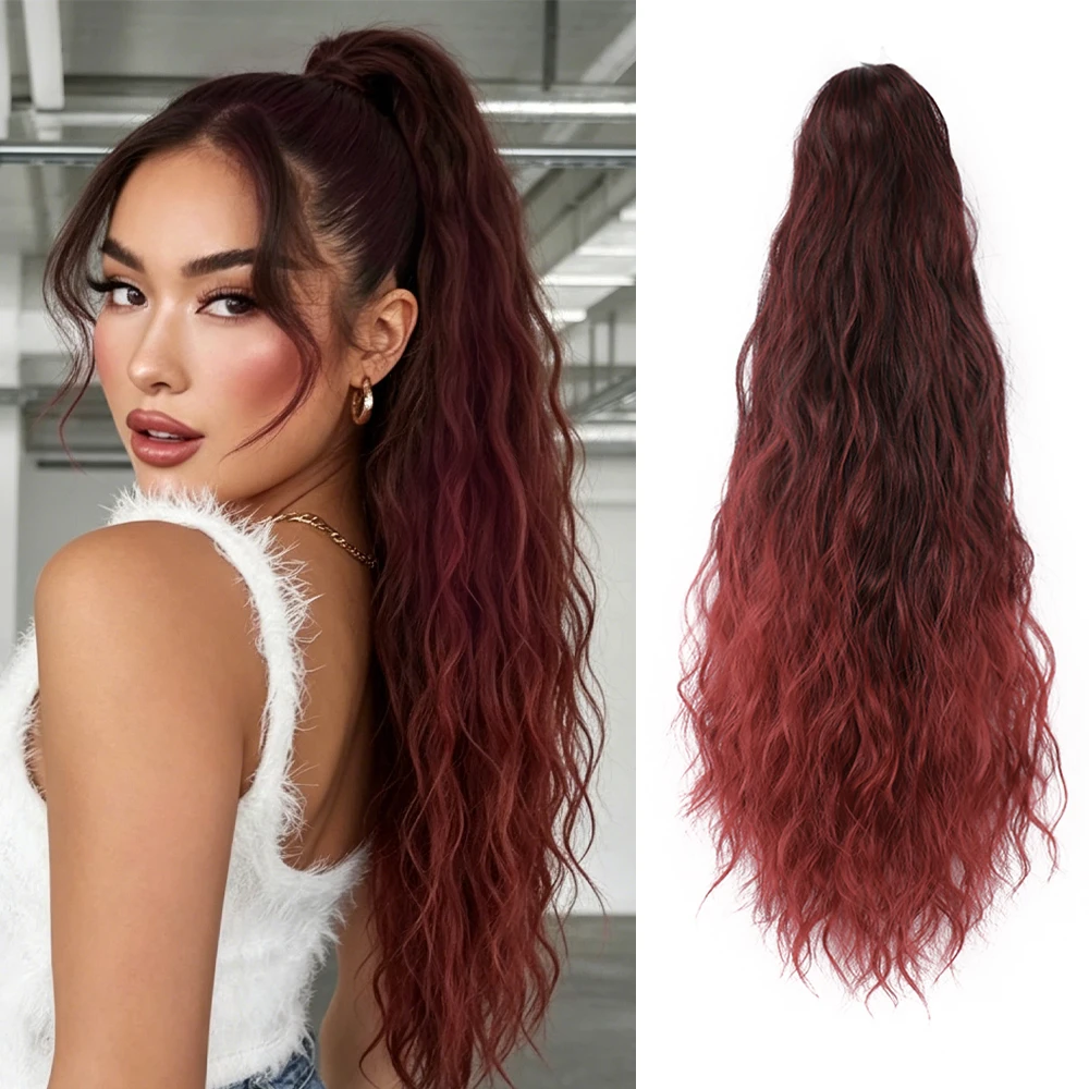 Synthetic Claw Long Wave Ponytail Extension Black Brown 24