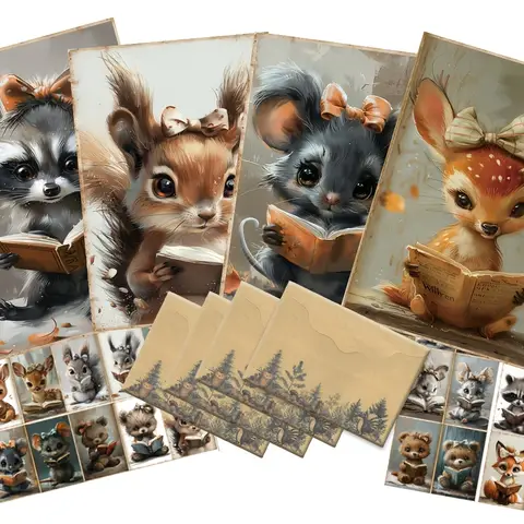 JAIIMAN 50pcs Card Sticker and Envelope Set, for Holiday Flag DIY, Album Decor,Greeting Card, Scrapbooking‘,Postcards,Paper Craf