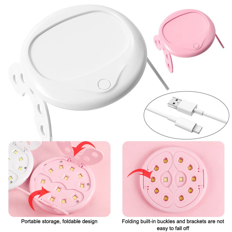 Mini Portable Nail Dryer With 12 LEDs Foldable Nail Art Light UV Phototherapy Machine For Home Salon Manicure Tools