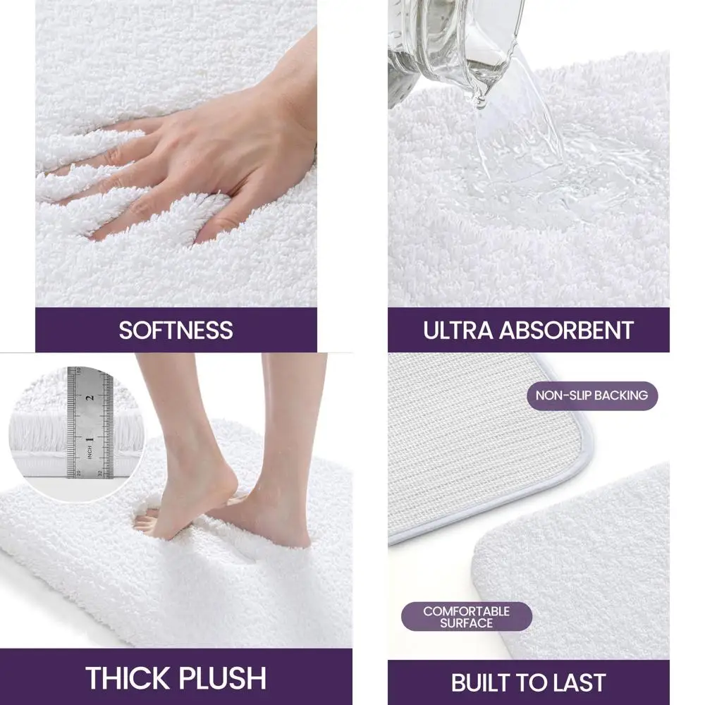 

Soft & Absorbent 43x24 Bath Mat, Non-Slip Thick Carpet for Shower & Tub, Washable White