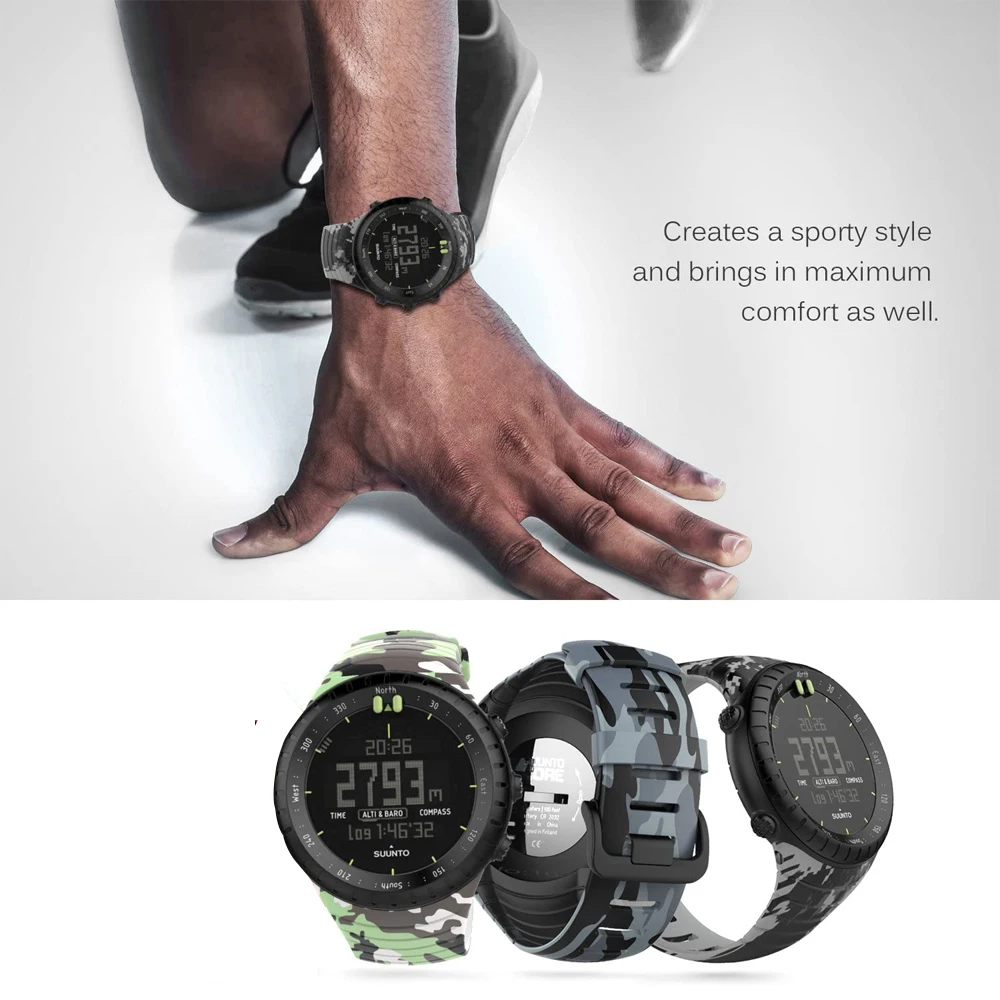 YAYUU Printed Silicone Watch Band for Suunto Core,Replacement Bands Metal Clasp Wristband Compatible For Suunto Core