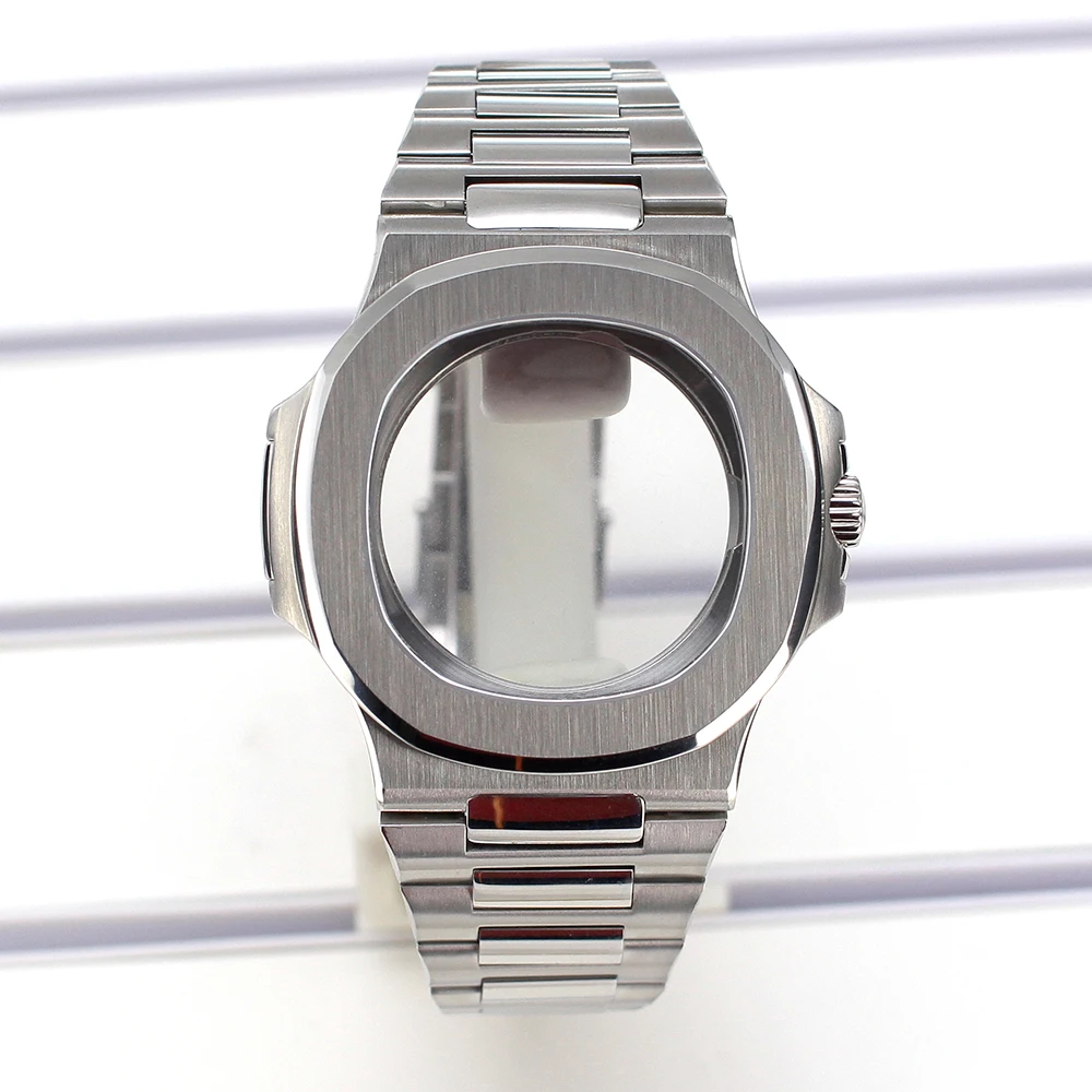 43,3 mm silbernes Uhrengehäuse mit Saphirglas für Miyota 9015, 30 mm Zifferblatt, hochwertiges Uhrenzubehör, modifiziertes Nautilus, ultradünn – Detail 1