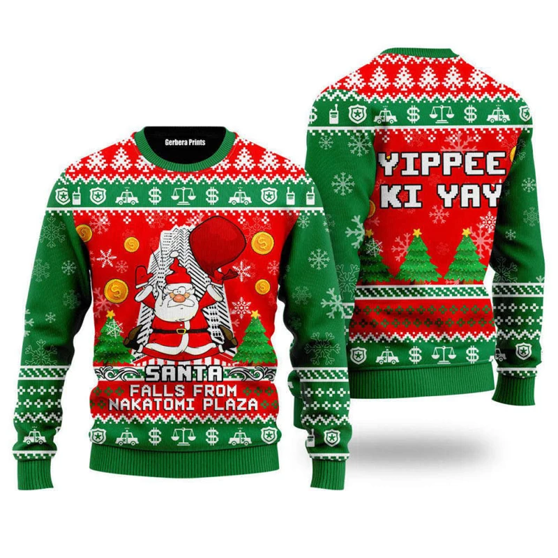 Santa Claus Falls From Nakatomi Plaza Ugly Sweater Funny Christmas Pullover Top Men Women Clothing Festival Gift Sweatshirt New