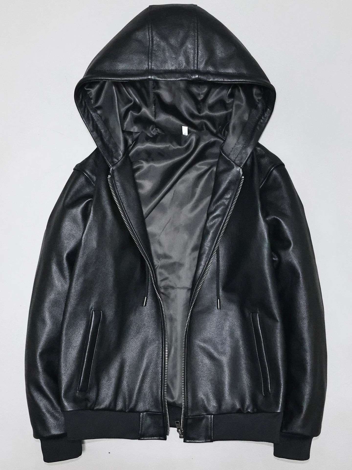 

Мужская куртка из мягкой натуральной кожи с капюшоном, приталенная, повседневная, молодежная, простая, в стиле оверсайз