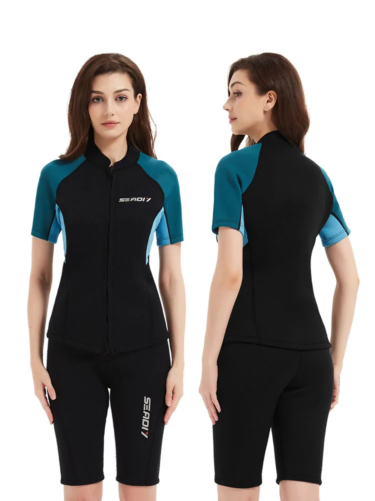 Ropa de buceo de manga corta de 2mm para hombres y mujeres, camisetas de snorkel divididas, pantalones, protector solar de neopreno, traje de buceo libre para natación de verano