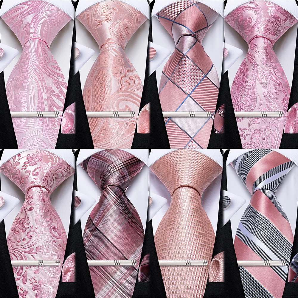 Paisley liso Floral a rayas rosas, conjunto de corbata de seda de 8cm para hombre, pañuelo, gemelos, accesorios para boda, negocios y graduación, corbata