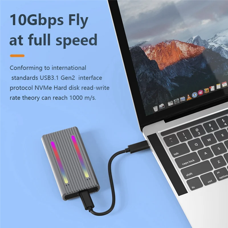 ¡Nuevo! ! Caja USB C de protocolo Dual M2 Nvme SSD, caja SSD Pcie de 10Gbps, caja de disco SSD M.2 Nvme NGFF SATA de 5Gbps con luz LED RGB, Du