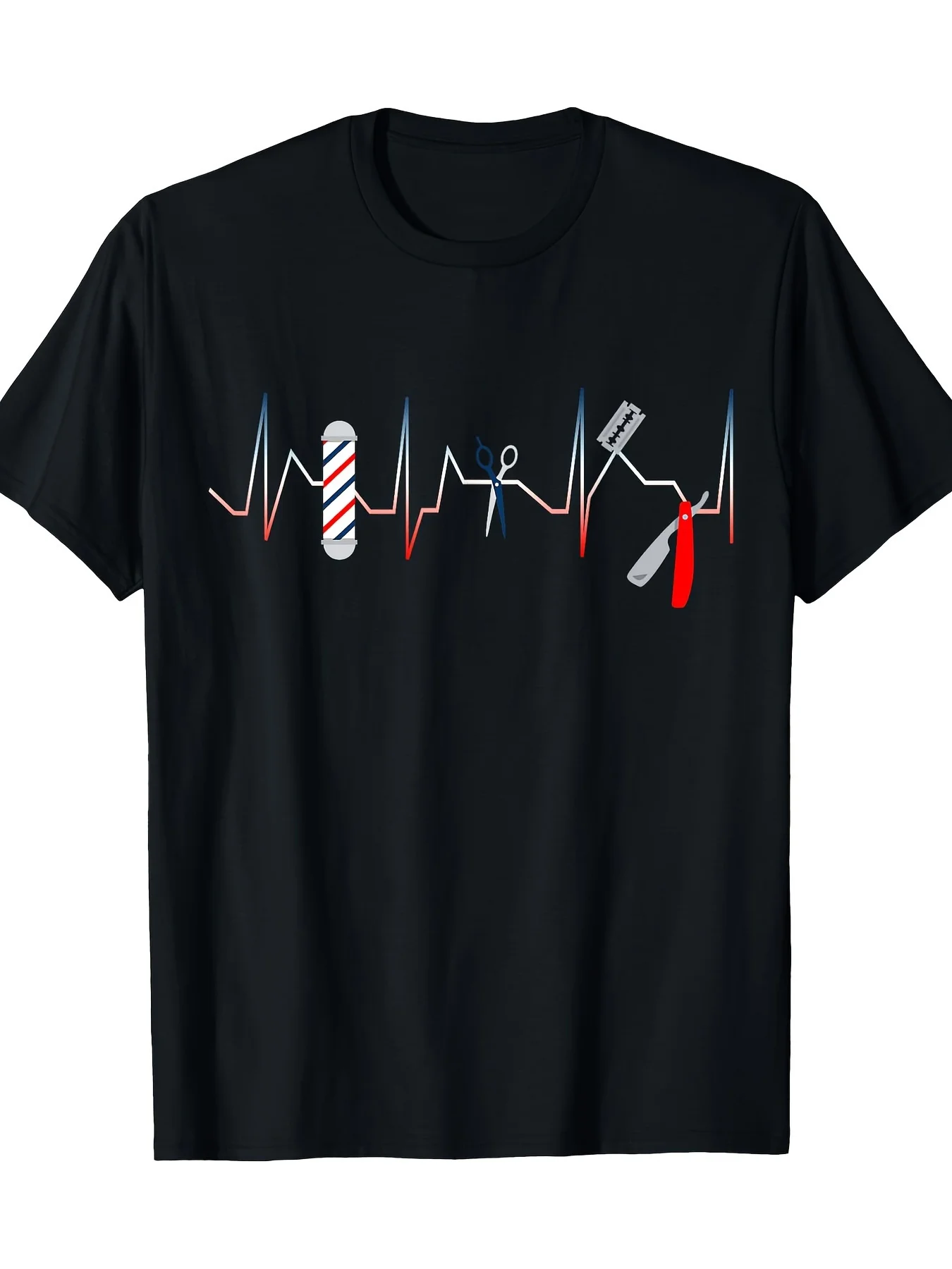 

Barber Pole Heartbeat Graphic T-Shirt 100% Cotton O-Neck Short Sleeve Summer Casual Mens T-shirt Streetwear