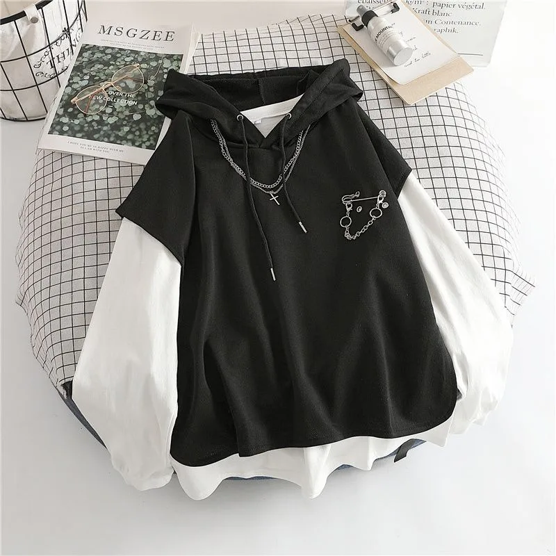 

Hikigawa Vintage Streetwear Women 2 Sets Solid O Neck Long Sleeve Sweatshirts + Hooded Drawstring Women Hoodies Roupas Femininas