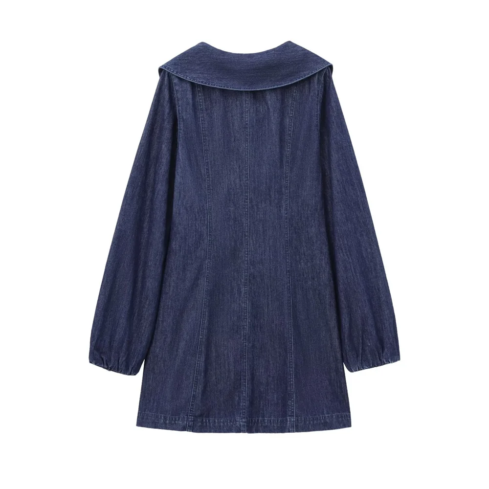 Autumn New Women's Fashion Casual Style Simple Long Sleeve Small Round Collar Short Style Slimming Denim Dress