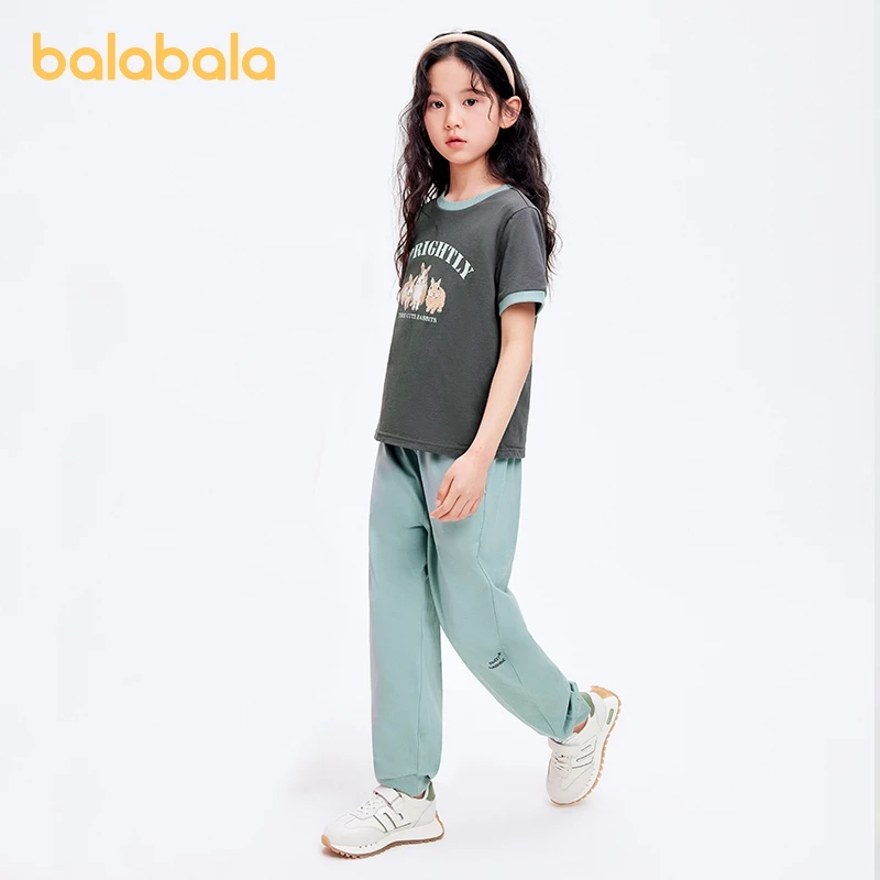 Balabala Children Short-Sleeve Set Girls Set 2024 Summer New Collection for Mid to Big Kids Sporty and Stylish Two-Piece Set