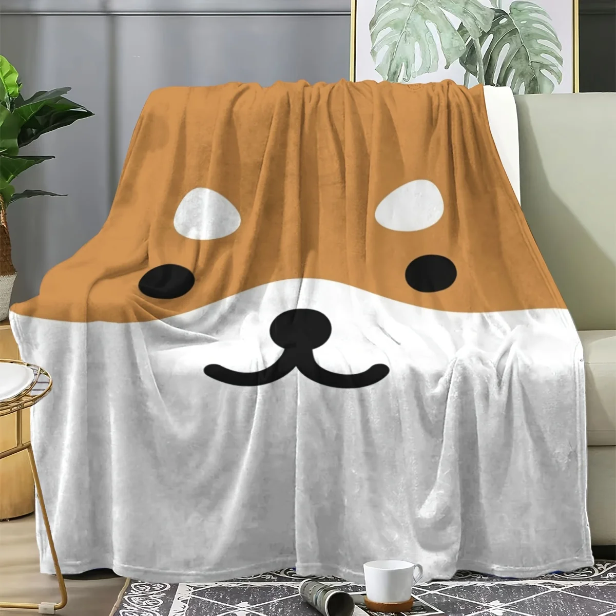 بطانية شيبا إينو الفانيلا - طباعة مبطنة فائقة النعومة |   مريح لجميع المواسم، ديكور الأريكة/غرفة النوم، هدية على شكل حيوان