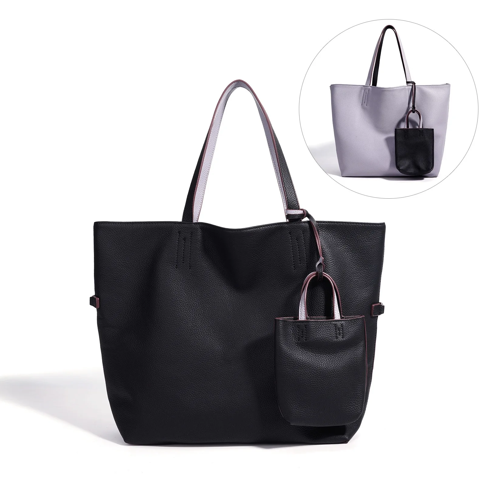 Large-Capacity Tote Bag High-Quality Two-tone Simple Shoulder Bag Fashion Versatile Commuter Top-grain Cowhide Leather Women Bag