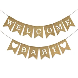 Welcome Baby Sign Burlap Banner Baby Shower Decoration Banner For Girls Boys Baby Announcement Sign Decorations Banners