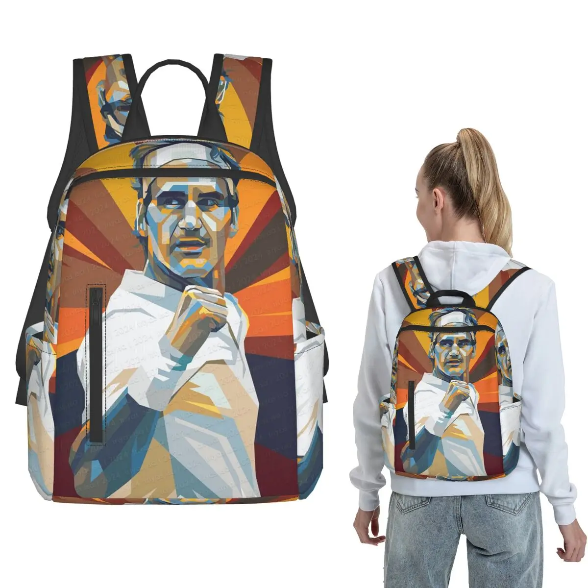 Roger Federer Portrait Illustration Backpack Large Capacity Boys Girls BookBag School Bag Shoulder Bags for Men Women