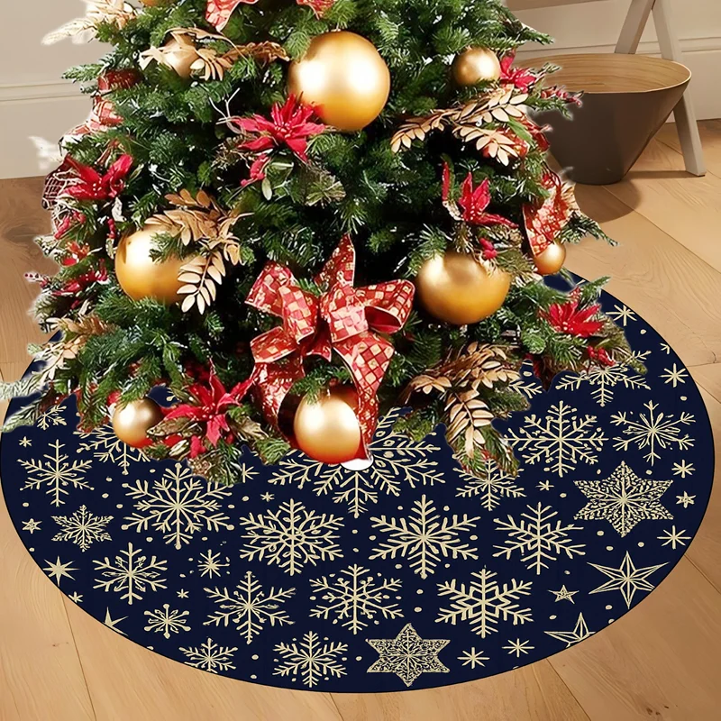 60/90cm Christmas Theme Round Carpet Blue Gold Snowflake Home 2025 Christmas Gifts Christmas Tree Living Room Decorative Mat
