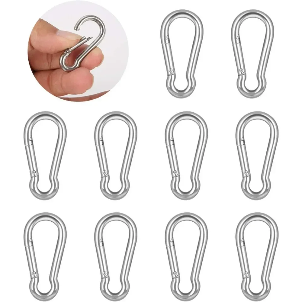 

10 PCS Stainless Steel Carabiner Clip Spring-Snap Hook 1.57 Inch Heavy Duty Carabiner Clips for Keys Swing Set Hiking Traveling