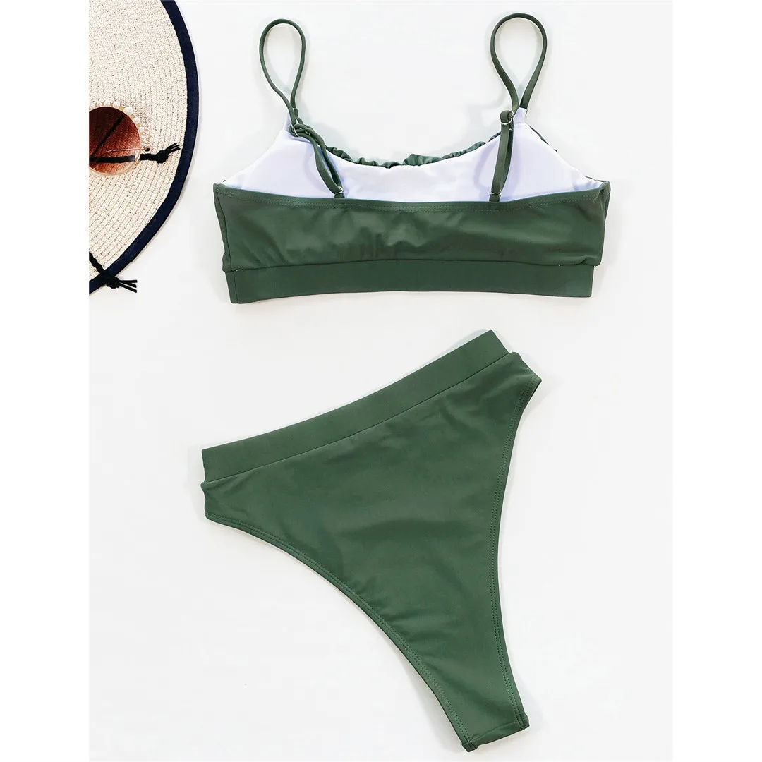 Neuer, sexy, geraffter, gepolsterter Damen-Badeanzug, Bikini mit hoher Taille, zweiteiliges Bikini-Set, Badebekleidung, Badeanzug, Modell V3191. – Detail 17