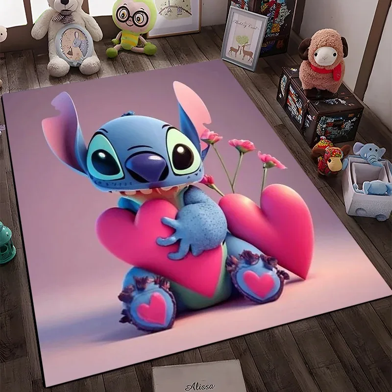 MINISO Disney Cartoon Lilo Stitch Kids Bedroom Bedside Carpet Non Slip Soft Floor Mat Sofa Coffee Table Area Rugs for Home Decor