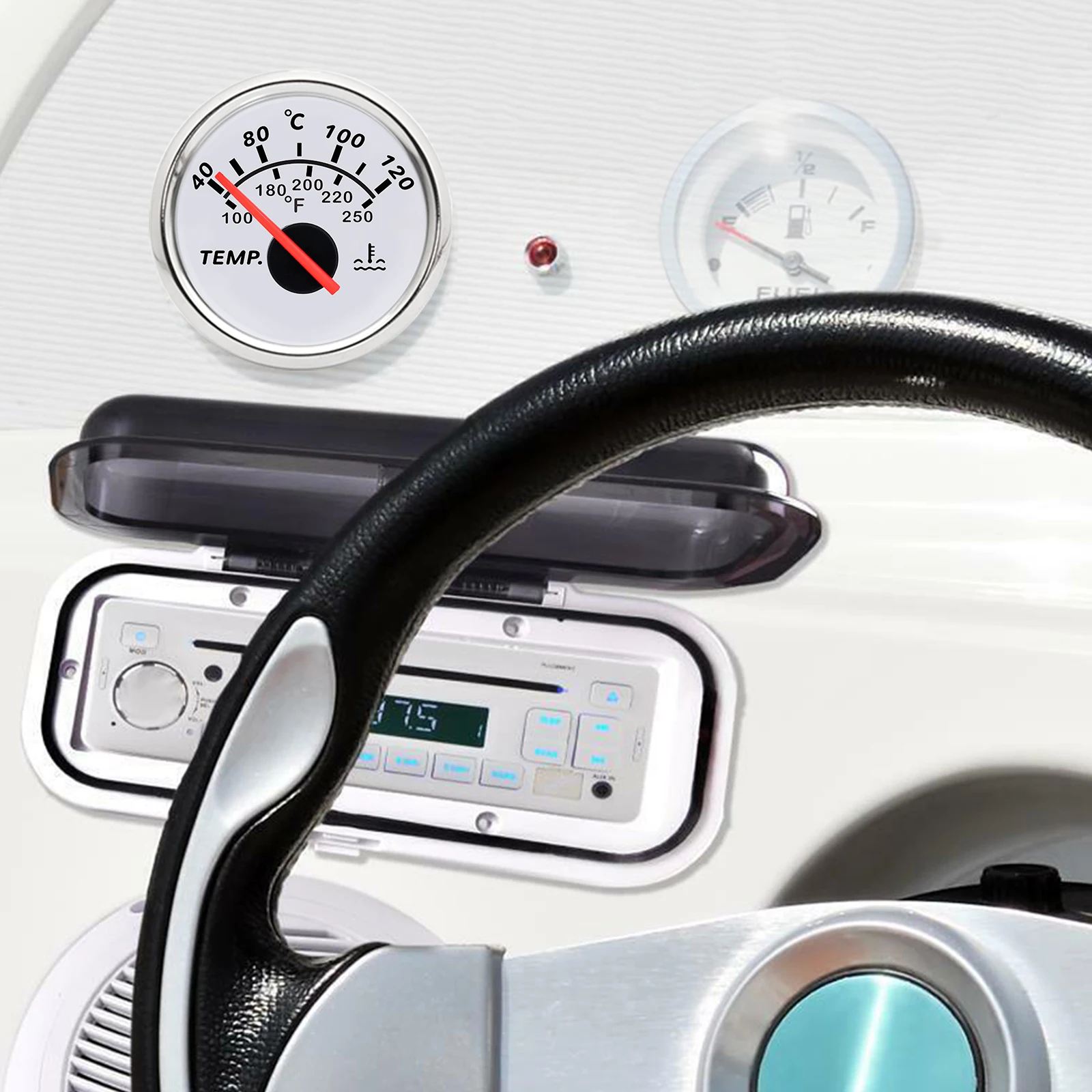 Marine Boat Car 52MM Water Temperature Gauge 0-120 ℃ With Red LED Backlight Water Temp Meter with 1/8NPT Sensor (Optional)