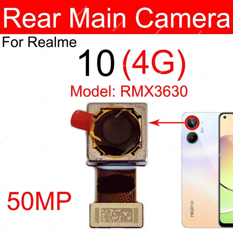 Front Rear Camera Flex For Realme 10 4G 10 5G RMX3630 RMX3615 Mian Back Front Selfie Camera Module Flex Cable Parts