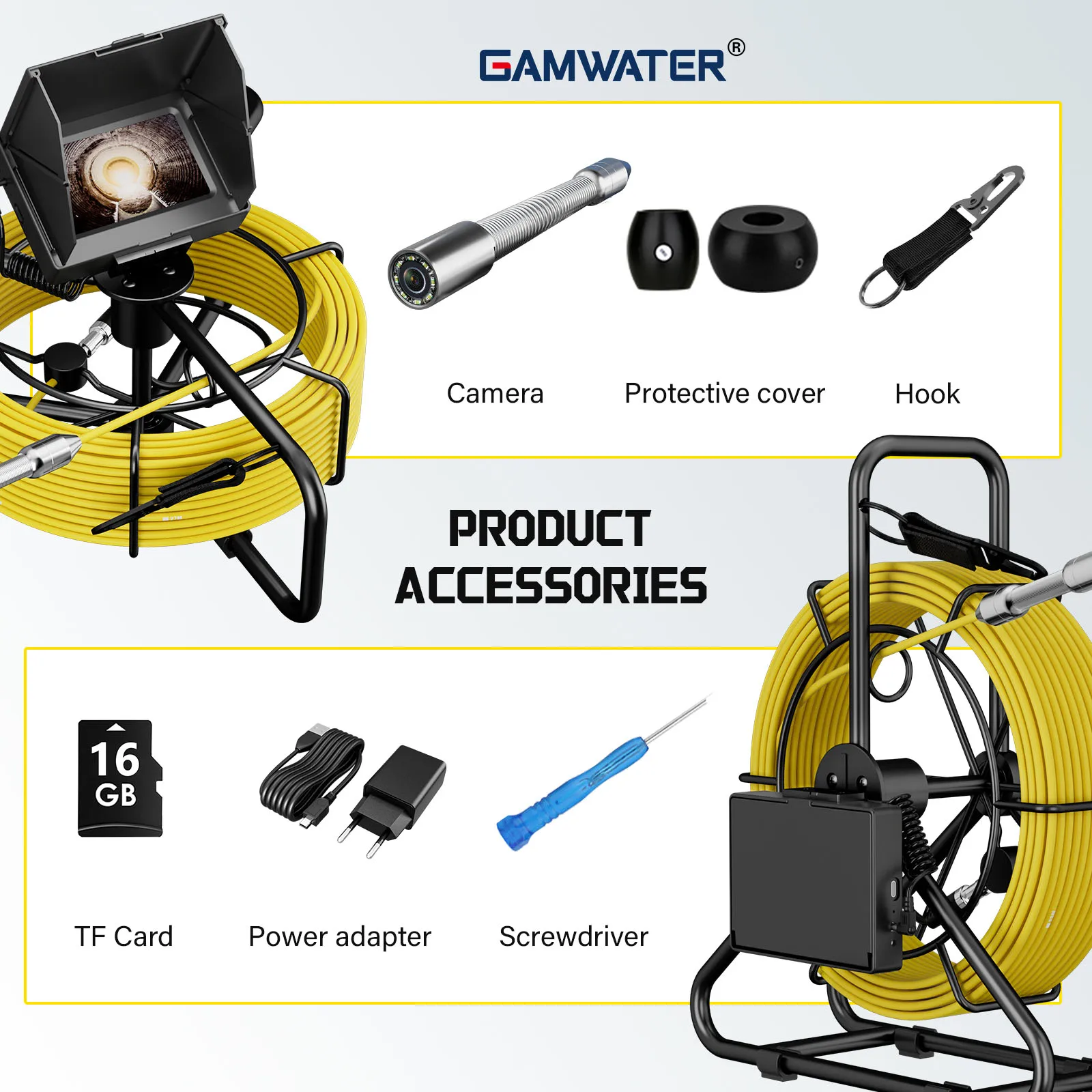 

Sewer Pipe Inspection Camera high - definition with DVR, IP68 Waterproof HD Snake Camera with Night Vision & 16GB TF Card
