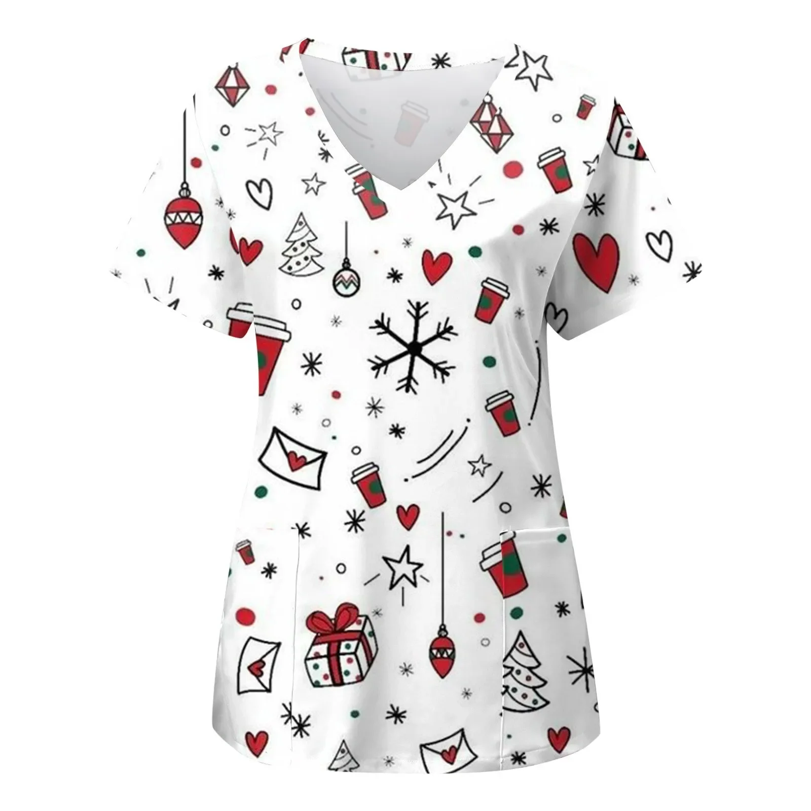 

Christmas Snowman Nurse Uniforms Women Carer Tops Short Sleeve Pet Groom Scrub Uniform Clinic uniforme de enfermera para mujer