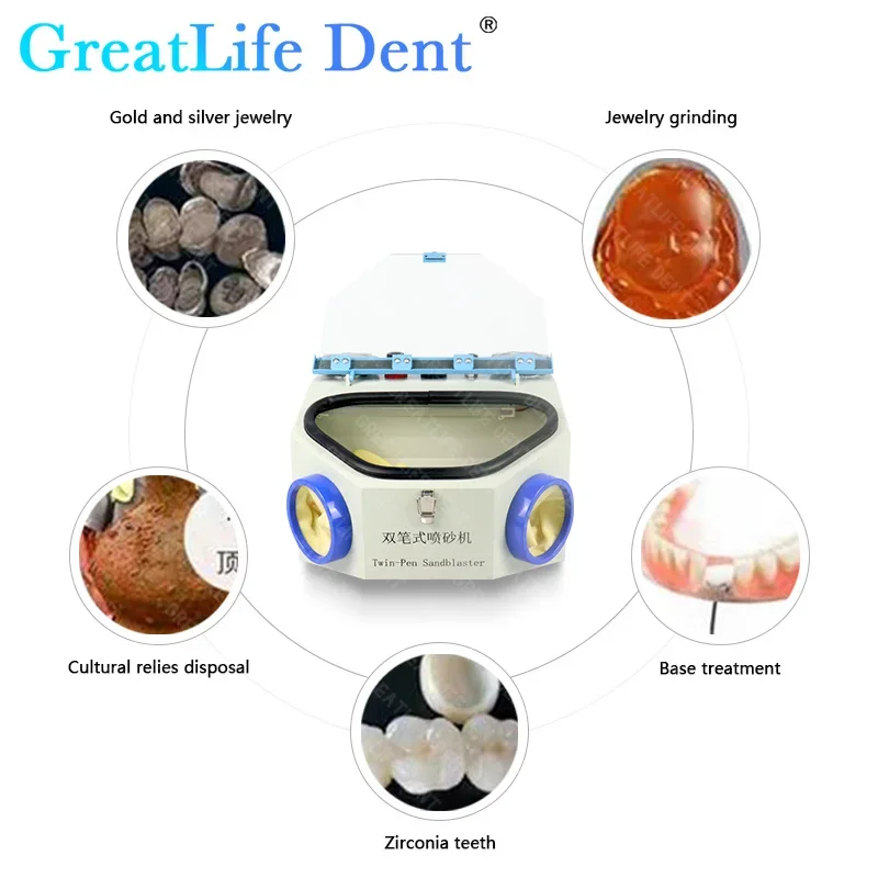 GreatLife Dent Twin Double Pen Dental Lab Equipment Dental Air Prophy Polisher Sandblasting Machine Dental Sandblasting Machine