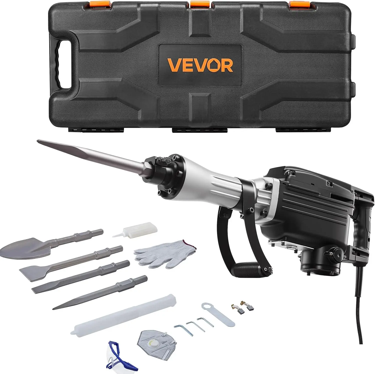 

Demolition Jack Hammer, 2800 W Powerful Electric Jackhammer, 1200 BPM Concrete Breaker with 3 Chisels, a Clay Spade, Carrying Ca