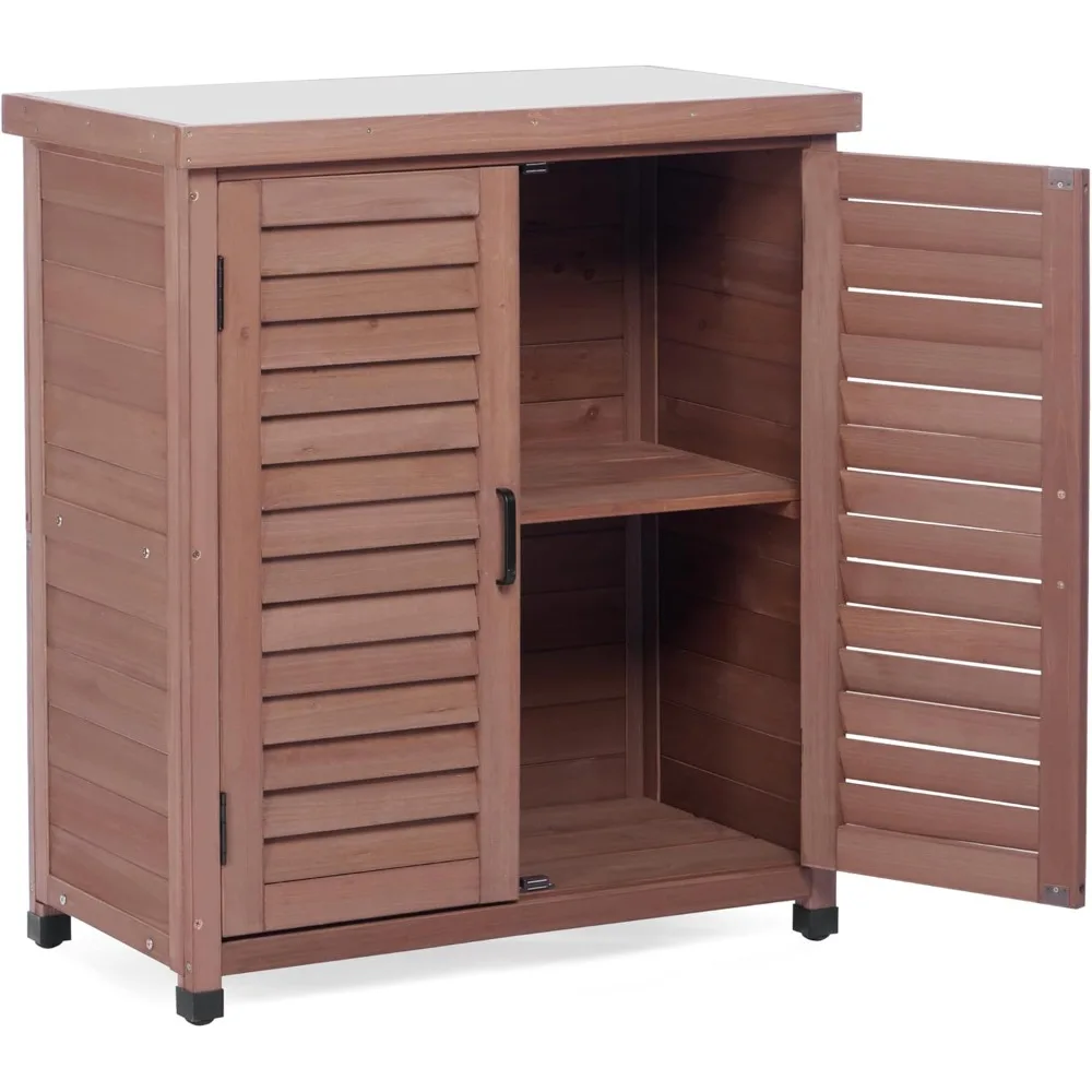 

Potting Bench with Storage Cabinet and Metal Table Top for Outdoor Patio, Garden Furniture Wood Workstation (Dark Brown, 31x17x3