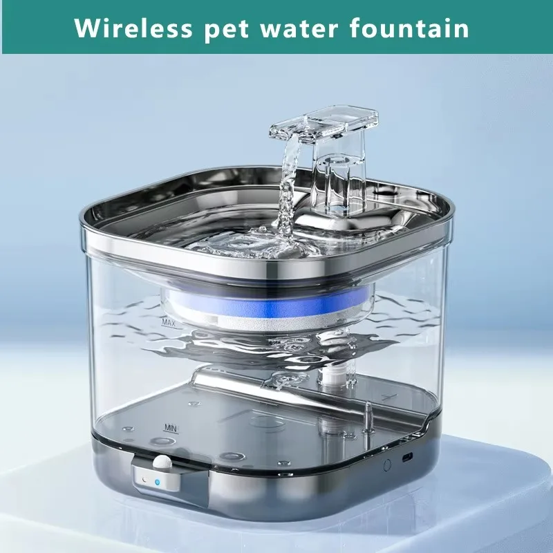 Automatic Pet Drinking Fountain Stainless Steel Wireless Charging Cat Water Dispenser Portable Non-Electric Battery view 2