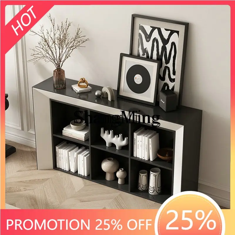 

SM household black and white solid wood bookshelf cream wind fireplace cabinet living room decoration entrance