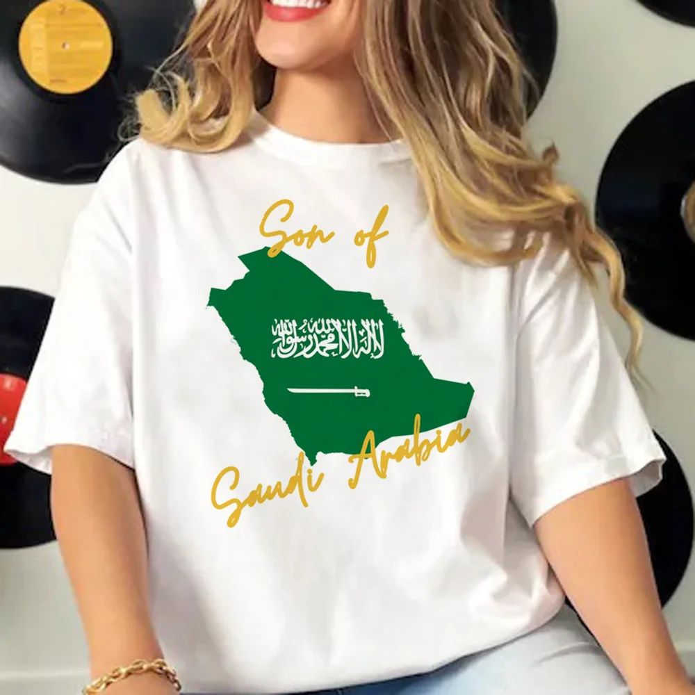 Saudi National Day gráfico t-shirt para mulheres, roupas Harajuku para meninas, Y2K Tee