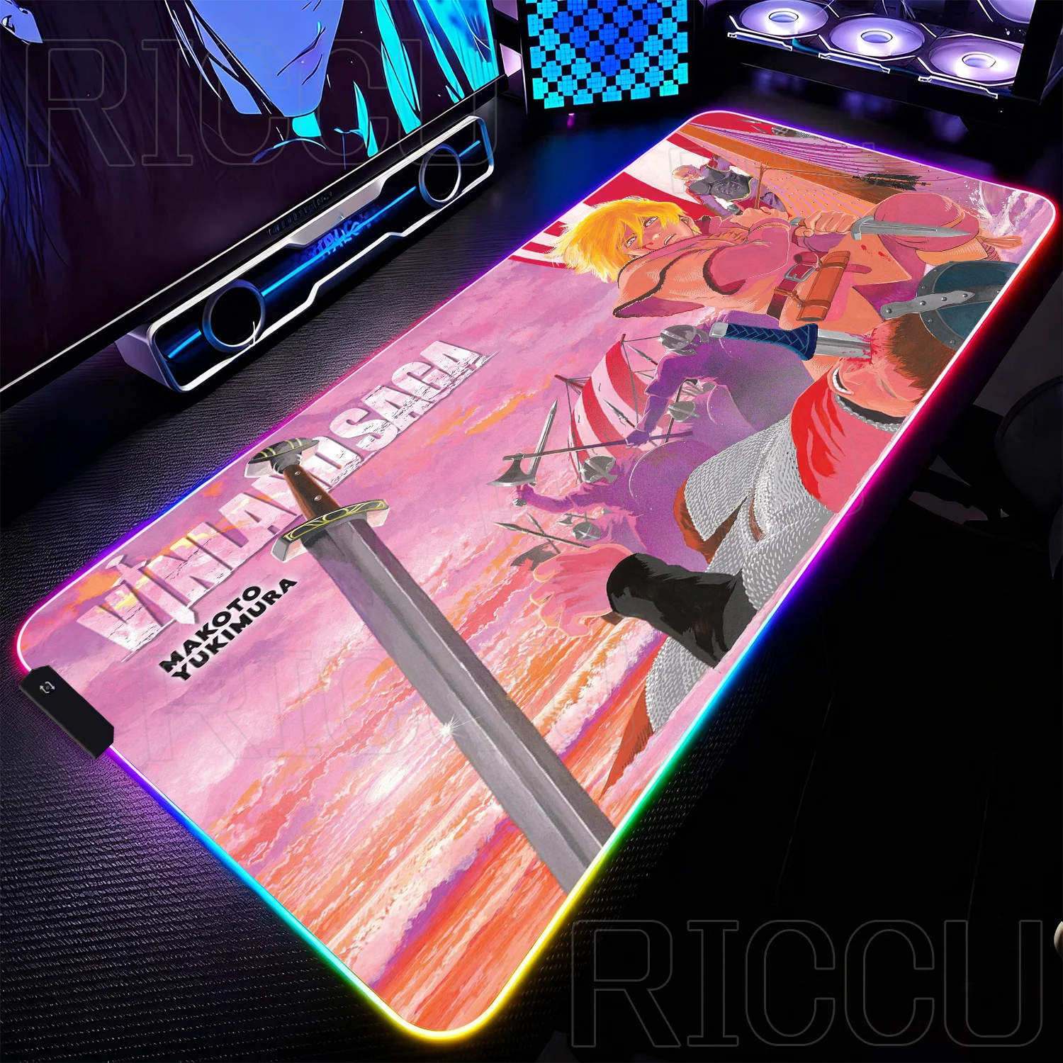 

RGB XXL Large Mouse pad Rug V-Vinland Saga carpet LED MousePad E-sports Gaming Keyboard PC Accessories Computer Expand Desk Mats