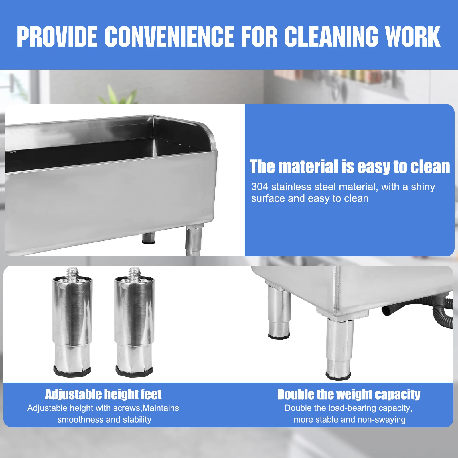 สถานีทำความสะอาดแบบมีที่วางไม้ถูพื้นสแตนเลส ความจุขนาดใหญ่ ทนทาน สำหรับใช้ในบ้านและเชิงพาณิชย์