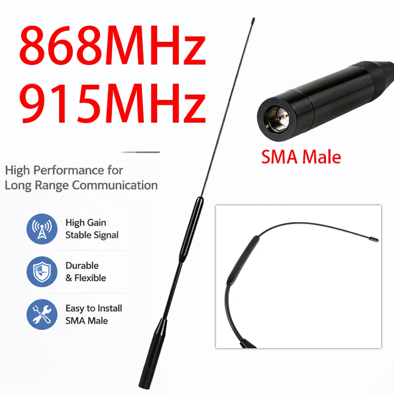 GIZONT LoRa 868MHz 915MHz Antenna SMA Long-range Communication Flexible Soft Whip Antenna For LoRaWan And Meshtastic 50CM 12DBi