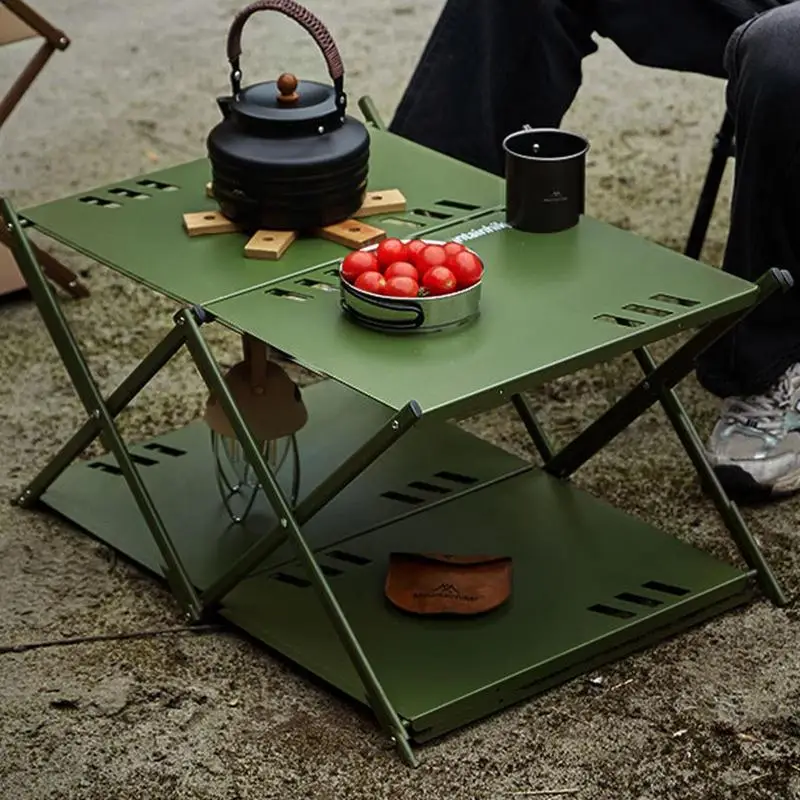 

2 Layers Camping Table Rack Outdoor Storage Shelf Folding Shelf Portable Camping Picnic BBQ Storage Rack Garden Foldable Table