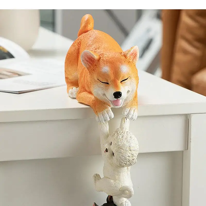 Imagem -02 - Três Cães Escultura Desk Decoração Pintado Estátua de Animal Resina Artesanato Adorável Modern Home Decor Fofos Ornamentos