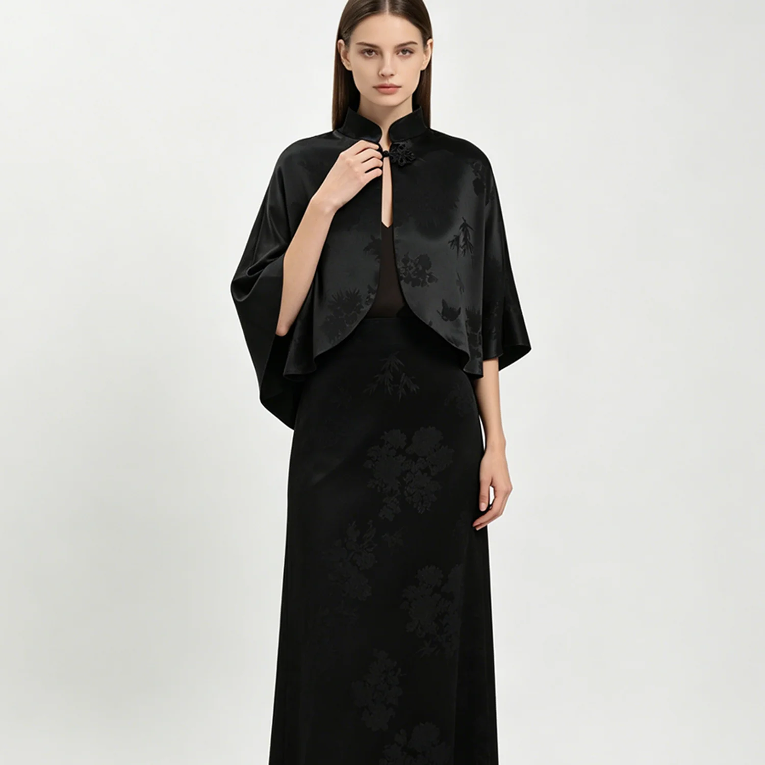 

LIMO 2026 New Style Black Chinese-style Elegant Satin Corset Shawl for Ladies - Suitable for Evening Wear
