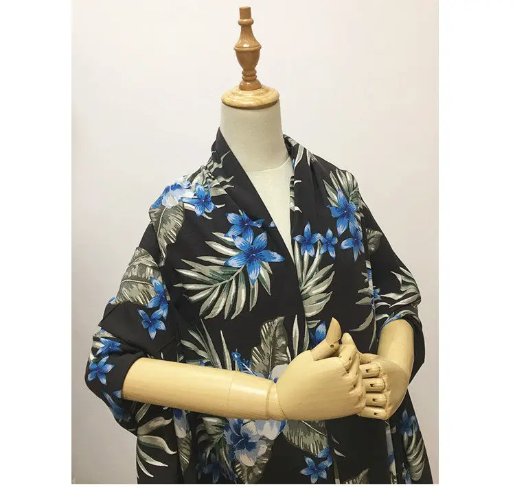 1 meter 70% Mulberry Silk 30% Cotton 25 momme Thick Fabric Black Floral Printed 130cm 51