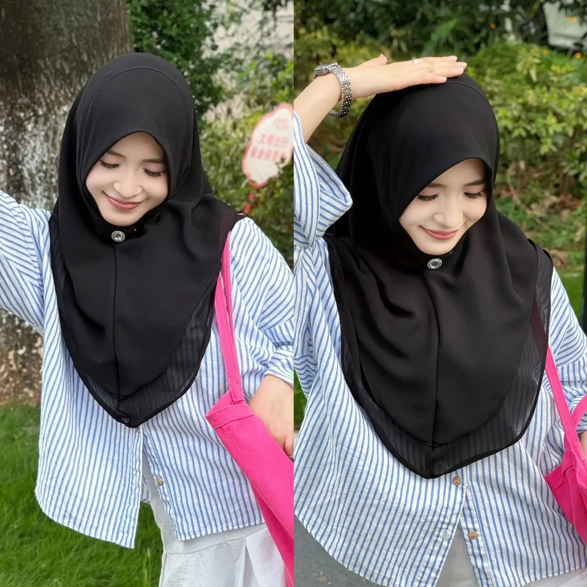 Double Layer Hijab Muslim Women One Piece Amira Pull On Ready Made To Wear Turban Islam Headscarf Instant Scarf Ramadan Niqab