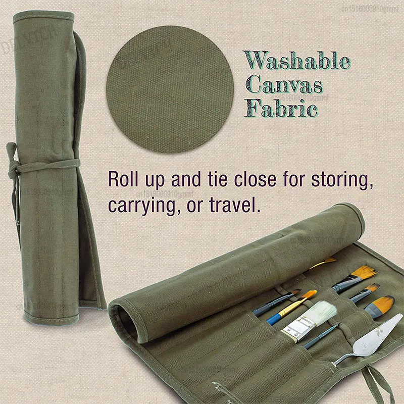 Imagem -02 - Canvas Roll up Pencil Bolsa Suporte do Envoltório Bolsa de Armazenamento Desenho Art Sketch Pintura Brush Pen Papelaria Organizer Case 22 Buracos 30 Buracos