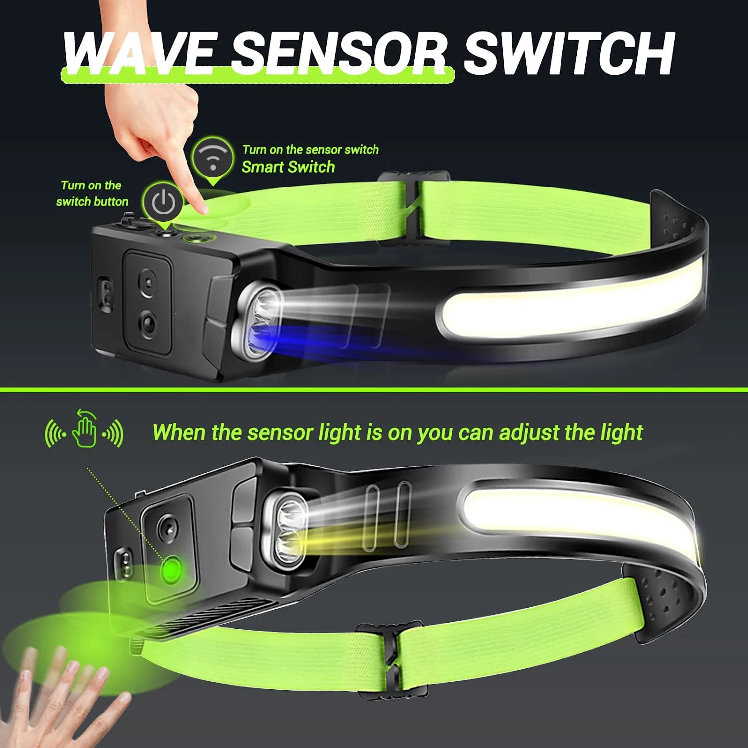 Drop Shipping COB LED Induction Riding Headlamp 1200mAh USB Rechargeable Hunting Flashlight Work Light 6 Modes Head Lamp Torch