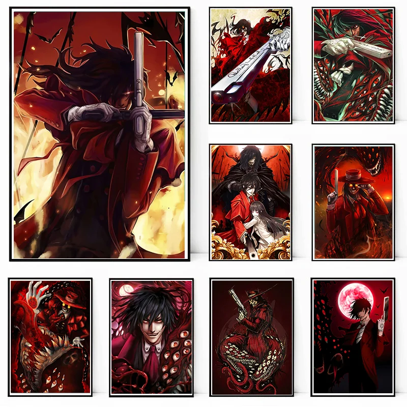 Japanese Classic Anime Hellsing Retro Poster Dark Action Comics Vampire Prints Wall Art Pictures for Living Room Kids Home Decor