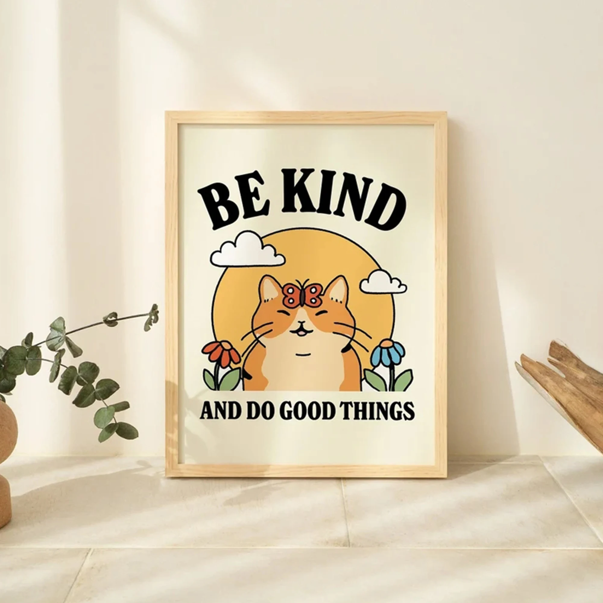Home Decor Cat - Moderne Kat Illustratie, Aandachtige Citaten, Wandkunst