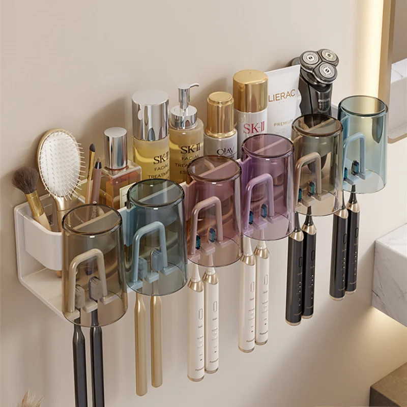 Removable Toothbrush Rack Punch-Free  Cup Holder Wall-Mounted Storage    Holder