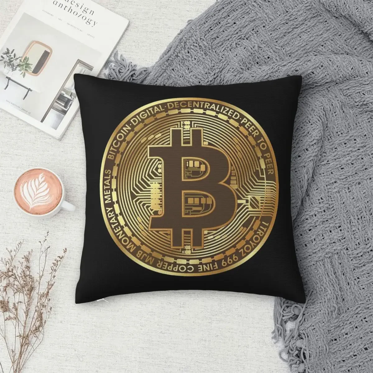 Bitcoin - Physical Coin Pillowcase Polyester Pillows Cover Cushion Comfort Throw Pillow Sofa Decorative Cushions Used for Home