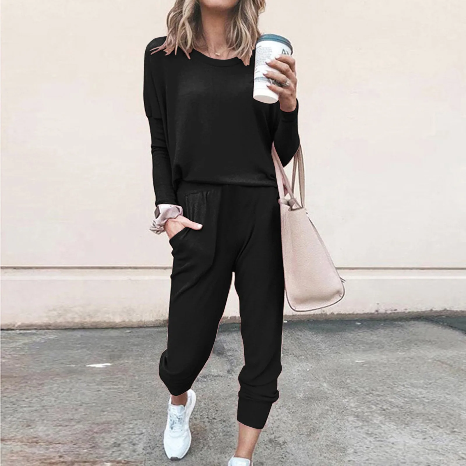 Women'S Two Piece Sets Long Sleeve Blouse Long Pants Home Women Suits & Sets Loose Fit Casual Pajamas Sportswear Exercise